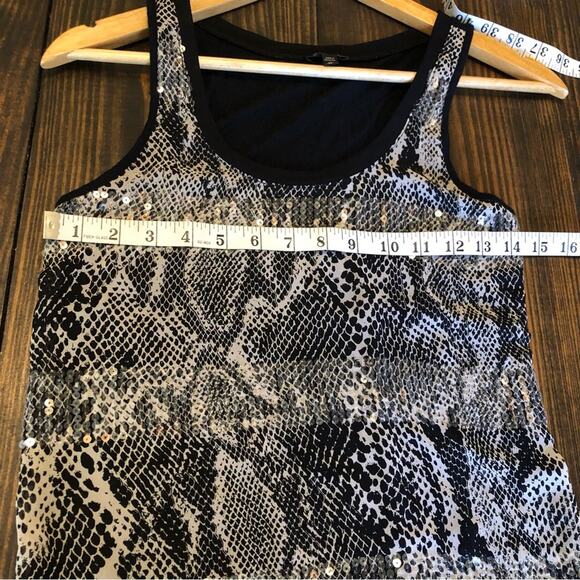Express Sequin Tank Top Women’s XS Animal Print Black Snakeskin Print Biker Boho - Picture 5 of 8